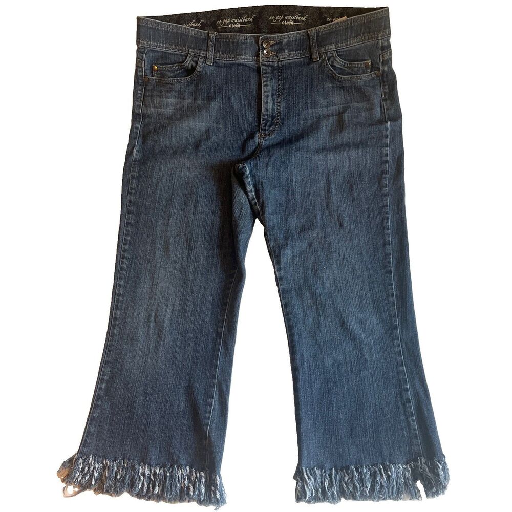 Lee No Gap Capri Jeans Womens 18 Blue Med Rise Wash Denim Stretch Frayed Cropped